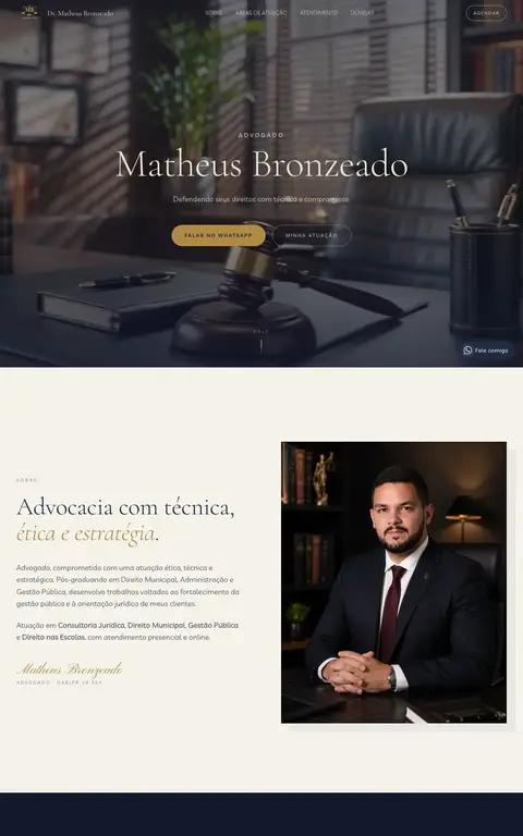 Site do advogado Matheus Bronzeado, desenvolvido pela Pensyn Tech