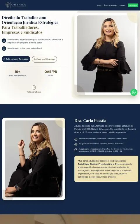 Site da advogada Carla Pessôa, desenvolvido pela Pensyn Tech
