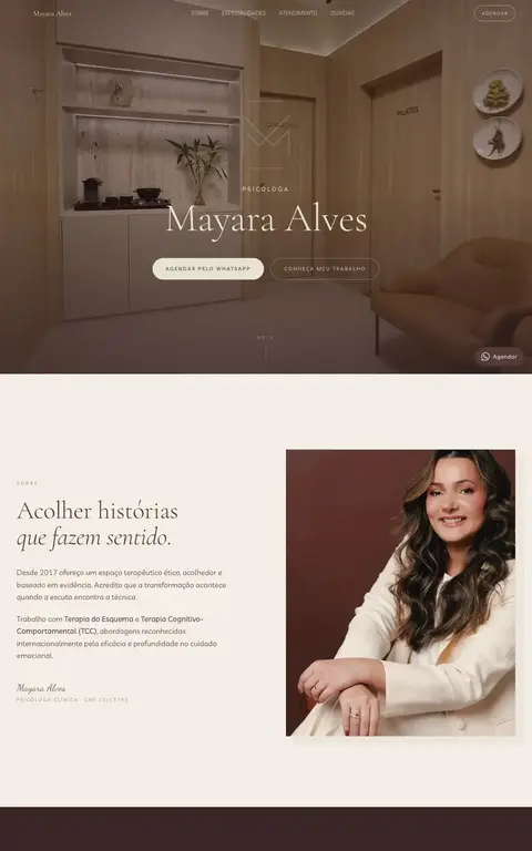 Site da psicóloga Mayara Alves, desenvolvido pela Pensyn Tech