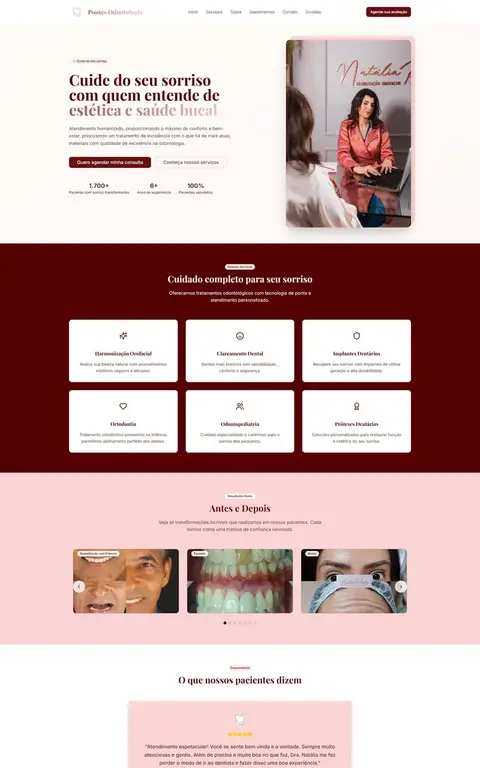 Landing page da Dra. Natália Pontes, Pontes Odontologia, desenvolvida pela Pensyn Tech