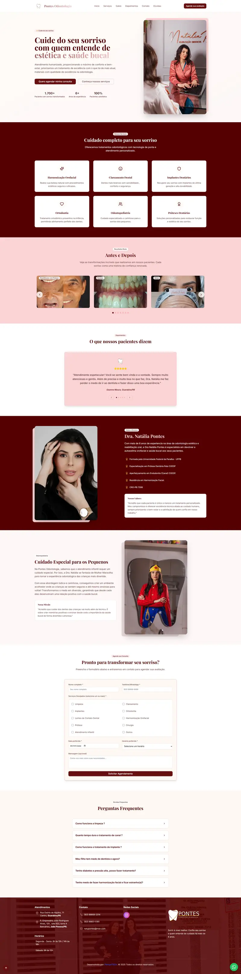 Landing page da Dra. Natália Pontes, Pontes Odontologia, desenvolvida pela Pensyn Tech