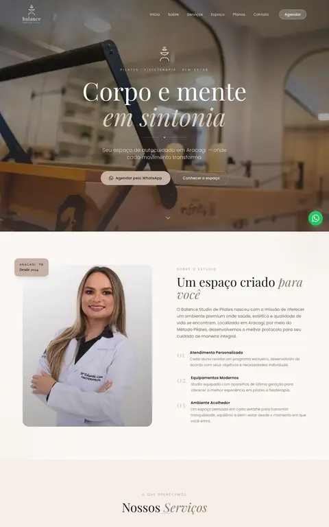 Site do Balance Studio de Pilates, desenvolvido pela Pensyn Tech